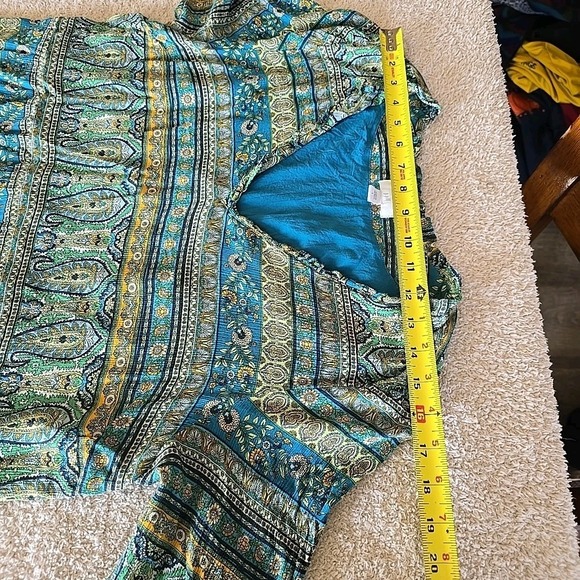 J Jill Long Dress 3/4 Sleeve V-neck Green Blue Paisley Size L Boho Cottagecore - Picture 9 of 15